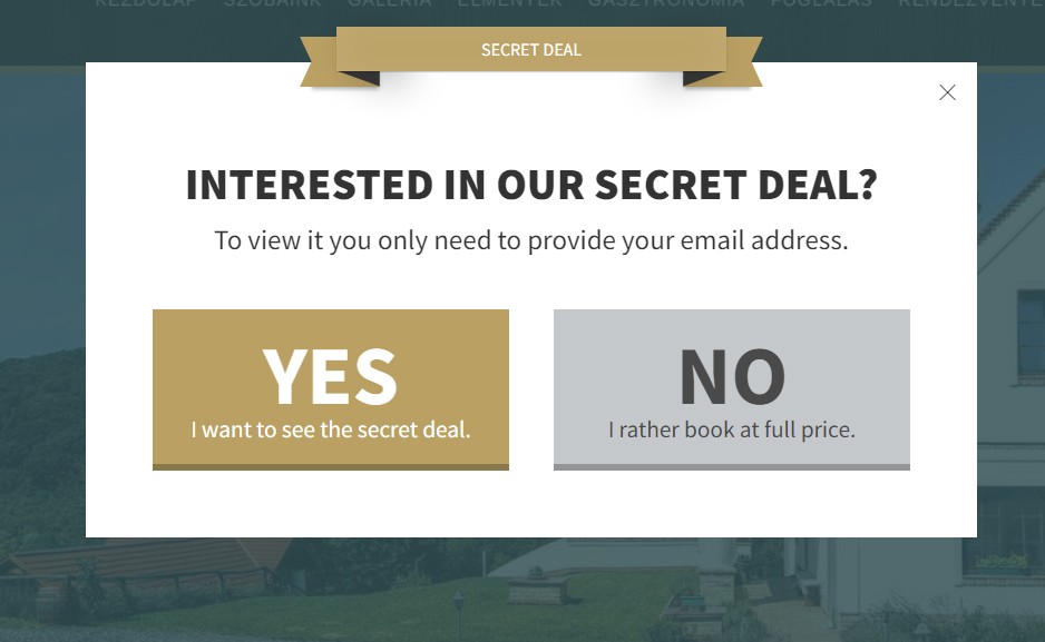 Hotel secret deal popup